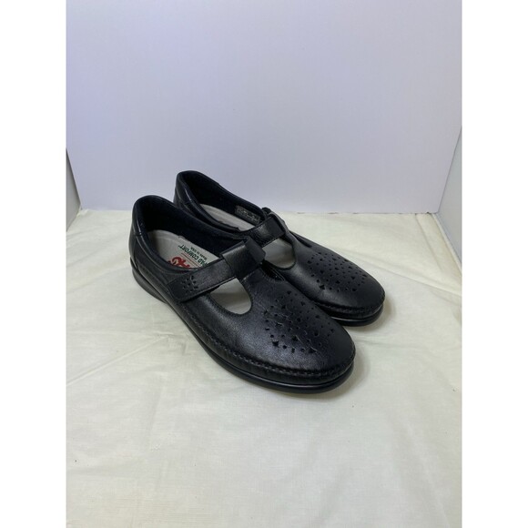 SAS Women's Willow Comfort Shoes Black Leather Moc Mary Janes 9.5 Narrow T-Strap - Picture 1 of 7